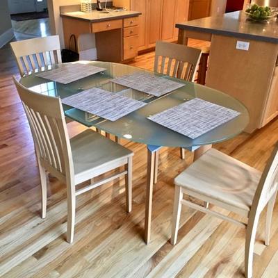 Custom Glass & Wood Kitchen Table Designed by Fair Haven Woodworks