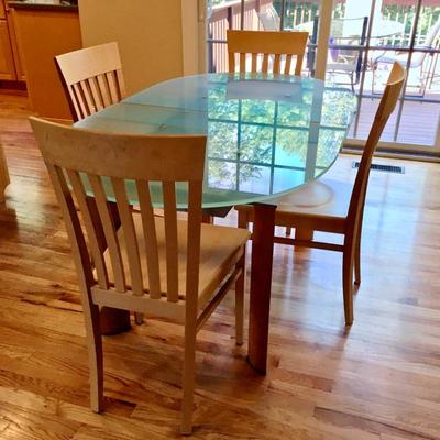 Custom Glass & Wood Kitchen Table Designed by Fair Haven Woodworks
