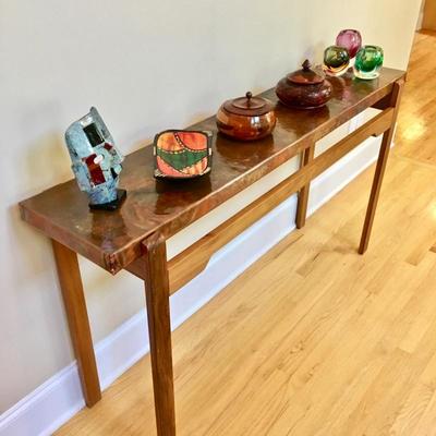 Custom Wood & Copper Sofa Table by Fair Haven Woodworks