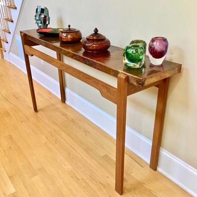 Custom Wood & Copper Sofa Table by Fair Haven Woodworks