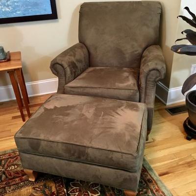 Ethan Allen Suede Chair and Ottoman
