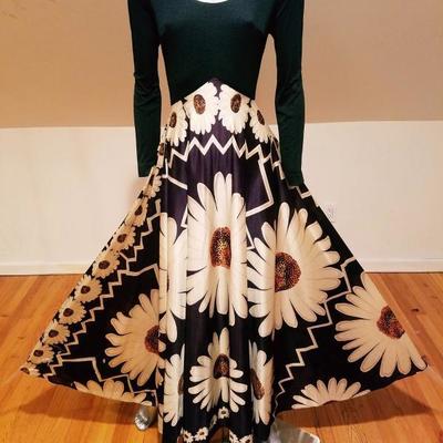 ELINOR GAY 1960 Trapeze psychedelic maxi gown Flower Power boho chic