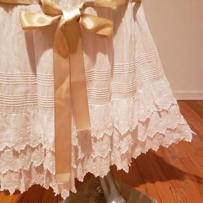 Antique Edwardian Petticoat lawn cotton skirt Broderie Anglaise satin Ribbon bow