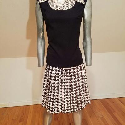 Vtg 1950 Scooter two tone dress pleated skirt jersey