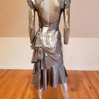 CASADEI 80's signed Avant Garde silver Lame disco draped dress 
