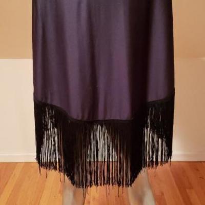 Vintage Mantila jersey shawl long fringes gold ebroidred silk collar