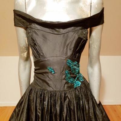 Circa 1930 Glamorous embellished Taffeta gown Registered Fashion Guild