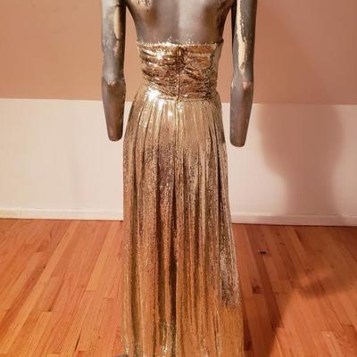 BADGLEY MISCHKA golden Screen Siren Grecian strapless gown $850 K