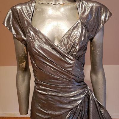 CASADEI 80's signed Avant Garde silver Lame disco draped dress 