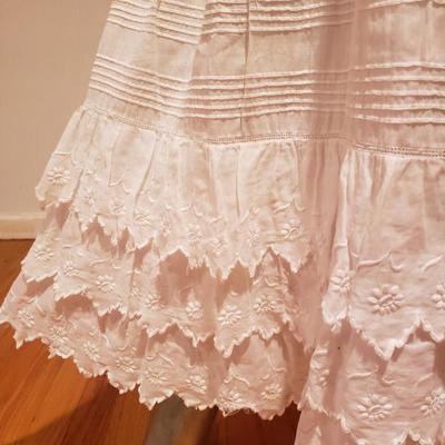 Antique Edwardian Petticoat lawn cotton skirt Broderie Anglaise satin Ribbon bow