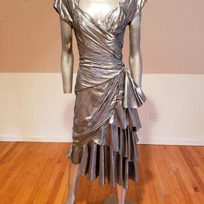 CASADEI 80's signed Avant Garde silver Lame disco draped dress 