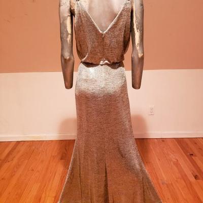 CALVIN KLEIN COUTURE Gown NWT Sand Gold Metallic gold hardware 