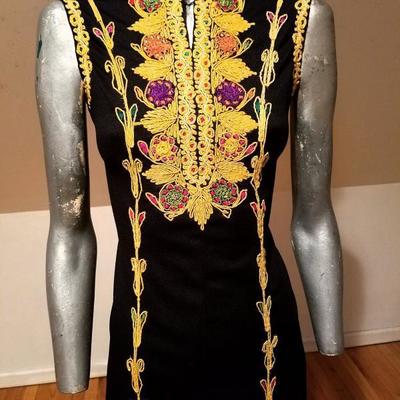 Vintage Moroccan golden Hand embroidered maxi Kaftan festive dress