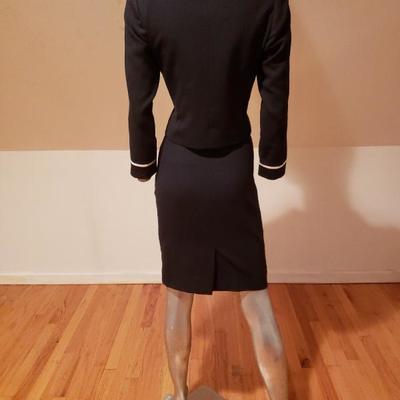 ALBERT NIPON skirt suit Maritime blue & white gold metal buttons