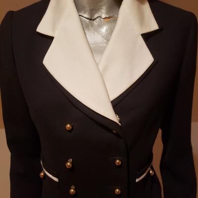 ALBERT NIPON skirt suit Maritime blue & white gold metal buttons