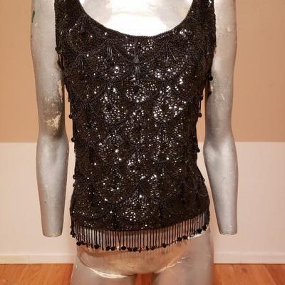  Embellished Beaded sequins danglers onyx top British Colony of Hong Kong 1940's