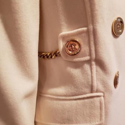 MICHARL KORS double breasted cream wool peacot jacket.gold chains hardware