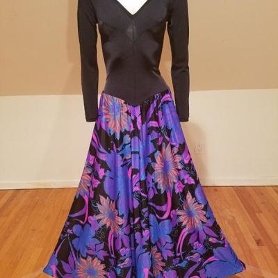 Vtg 1970's Olga Hostess Maxi full sweep Gown with bodysuit attached