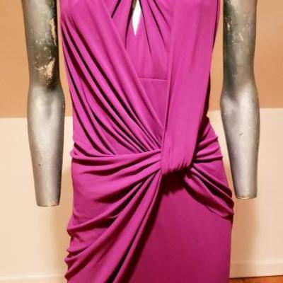 NICOLE MILLER grecian draped purple embllished dress