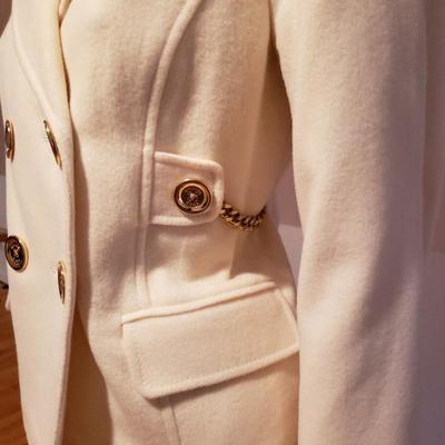 MICHARL KORS double breasted cream wool peacot jacket.gold chains hardware