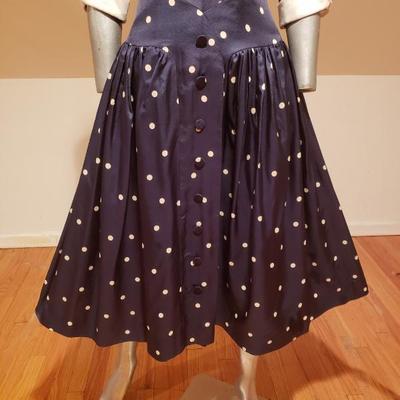  R&K Original Circa 1950's Lucy sweep navy/white polka dot dress button details