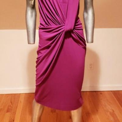 NICOLE MILLER grecian draped purple embllished dress
