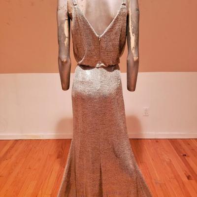 CALVIN KLEIN COUTURE Gown NWT Sand Gold Metallic gold hardware 