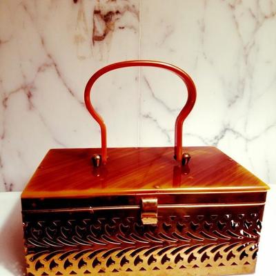 BAKELITE 1930's vintage purse gold metal filigree