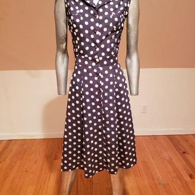 VTG PIERRE CARDIN Paris Numbered Polka dot blue dress bakelite buttons 