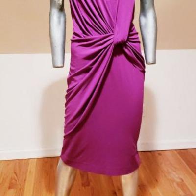 NICOLE MILLER grecian draped purple embllished dress