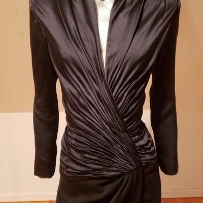 VICKY TIEL PARIS Couture silk wool ruched shirred dress France Eur-38