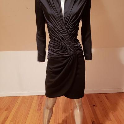 VICKY TIEL PARIS Couture silk wool ruched shirred dress France Eur-38