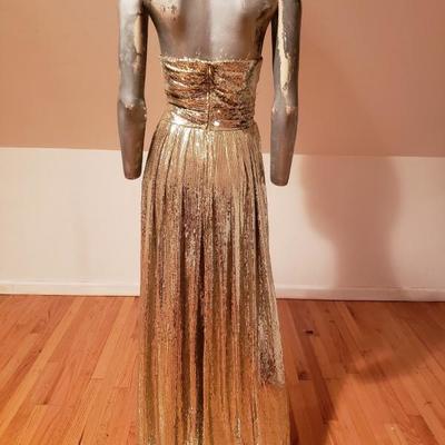BADGLEY MISCHKA golden Screen Siren Grecian strapless gown $850 K