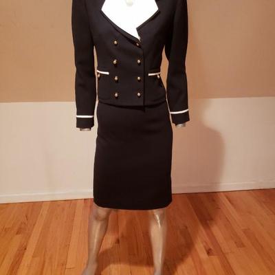 ALBERT NIPON skirt suit Maritime blue & white gold metal buttons
