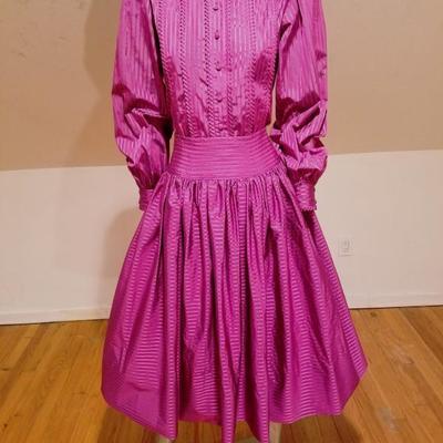 Vtg 1970's Adele Simpson peasant style skirt/top ensemble Magenta silk