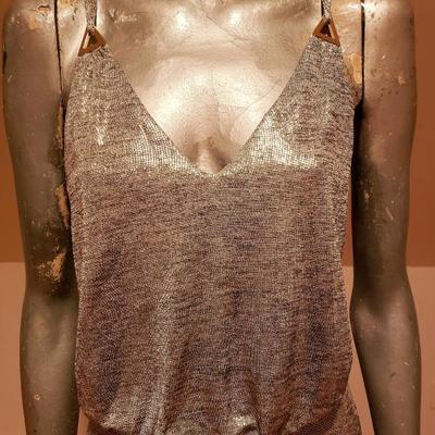 CALVIN KLEIN COUTURE Gown NWT Sand Gold Metallic gold hardware 