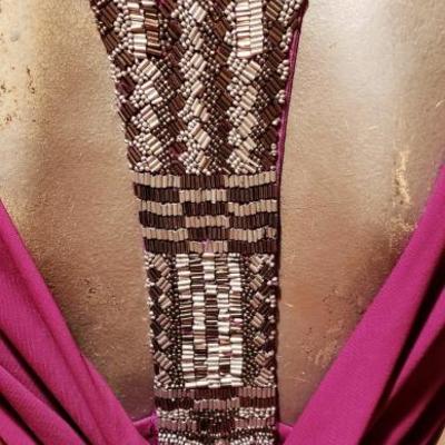 NICOLE MILLER grecian draped purple embllished dress