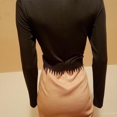 ESCADA COUTURE  wool blend beige black  draped dress Euro-38 