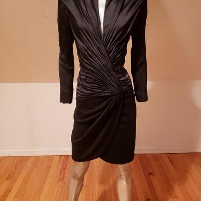 VICKY TIEL PARIS Couture silk wool ruched shirred dress France Eur-38