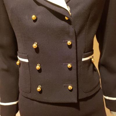 ALBERT NIPON skirt suit Maritime blue & white gold metal buttons