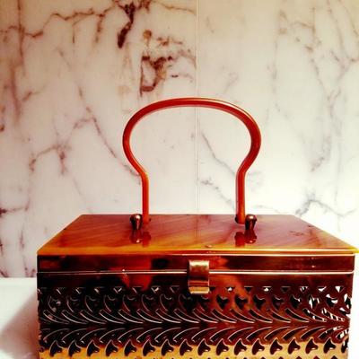 BAKELITE 1930's vintage purse gold metal filigree