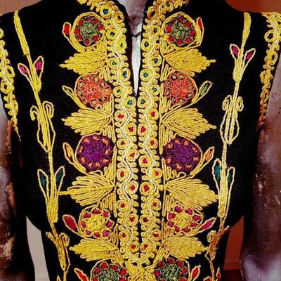 Vintage Moroccan golden Hand embroidered maxi Kaftan festive dress