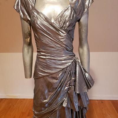 CASADEI 80's signed Avant Garde silver Lame disco draped dress 