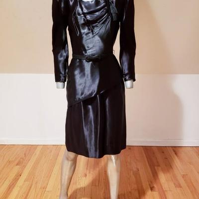 VTG  1920's Satin Evening dress draped amazing details,cut and Tassels