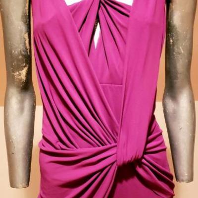 NICOLE MILLER grecian draped purple embllished dress