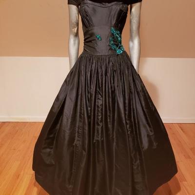 Circa 1930 Glamorous embellished Taffeta gown Registered Fashion Guild