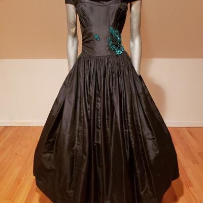 Circa 1930 Glamorous embellished Taffeta gown Registered Fashion Guild