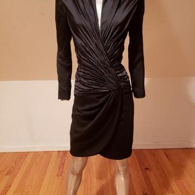 VICKY TIEL PARIS Couture silk wool ruched shirred dress France Eur-38