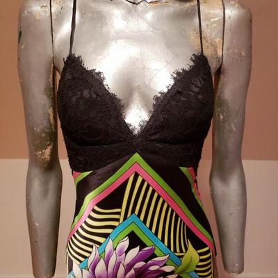 CACHE' silk floral & Frech lace Mermaid low cut maxi cocktail gown