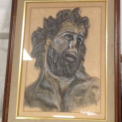 Louis Bauman Charcoal Sketch -The Beard Man 29 x 23
